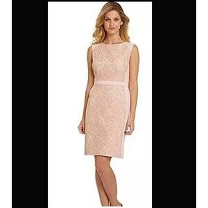 Antonio Melani Dress Women 10 Beige Crochet Lace Sheath Sleeveless Lined Classic